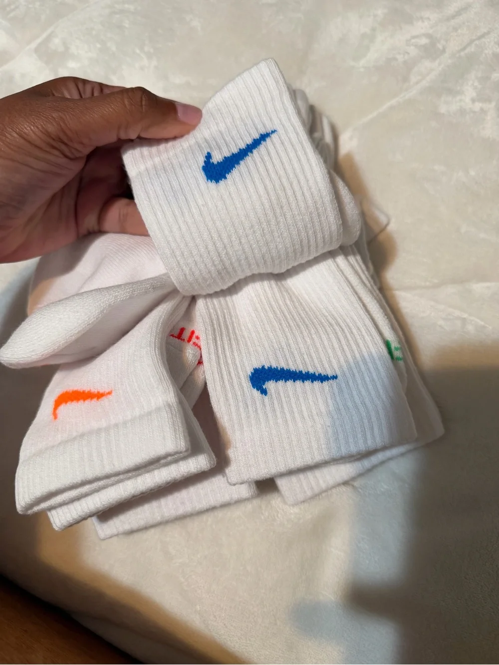 Nike White Athletic Crew Socks with Blue & Orange Accents - 6 Pack